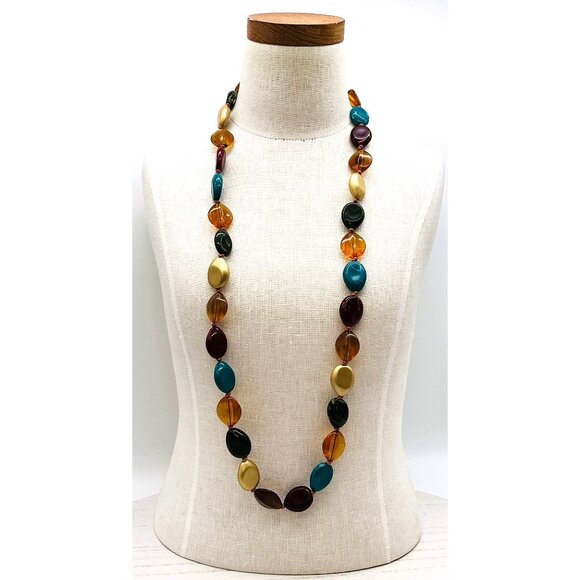 Multicolor Resin Gemstone Bead Necklace 32" With Lobster Clasp - Picture 5 of 5